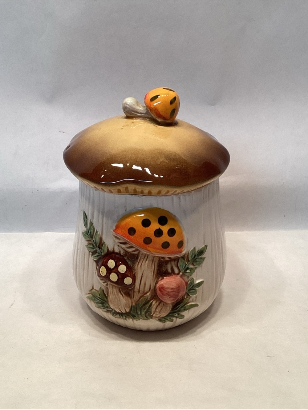 Vintage Merry Mushroom Sears Roebuck & Co. 5.5” Small Ceramic Canister VGC